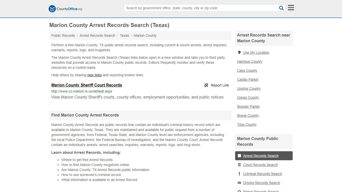 Arrest Records Search - Marion County, TX (Arrests & Mugshots)