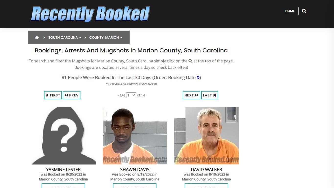 Bookings, Arrests and Mugshots in Marion County, South Carolina